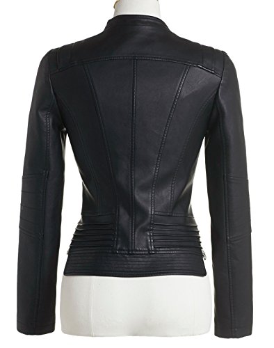 chouyatou Women's Casual Collarless Cropped Pu Leather Biker Jacket2