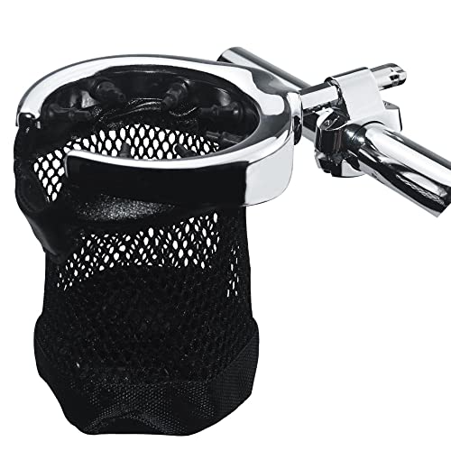 Image of Chrome Handlebar Cup Holder, 1''Universal Drink Holder with Basket for Harley Sportster Softail Dyna Touring Street Glide Road King Road Glide Electra Glide Vulcan Yamaha Suzuki Honda