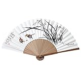 Korean Traditional Bamboo Hanji Hand Fan + Paper Gift Case Folding Collapsible Large (Orchid)