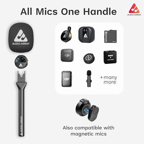 Image of Audio Array Wireless Lapel Microphone with Charging Case & Handheld Interview Adapter, AI Noise Reduction, 24Bit /48kHz, 50H Battery, 230ft Range for Recording, Interviews & Vlogging