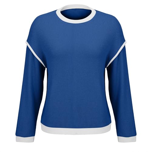Heevina Sweaters for Women Knitted Knit Crewneck Contrast Binding Long Sleeve Base Sweater Fall Winter Jumpers2