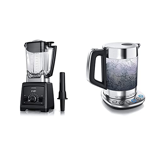 Arendo Power Standmixer 2000W inkl. Mixbehälter, 2000, Edelstahl, 2 liters, Schwarz & Edelstahl Füllmen Rauchglas Glas…