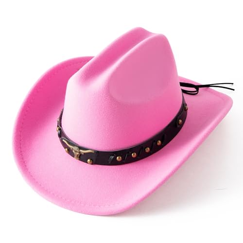 JOYEBUY Kids Western Cowboy Hat Felt Cowgirl Fedora Hat with Buckle Belt for Boys Girls
