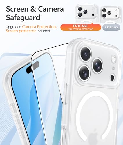 Image of FNTCASE for iPhone 17 Pro Case: [Compatible with Magsafe] Translucent Matte Cases with [Full Camera Protection] [Screen Protector] Military Grade Shockproof Protective Phone Cover - White