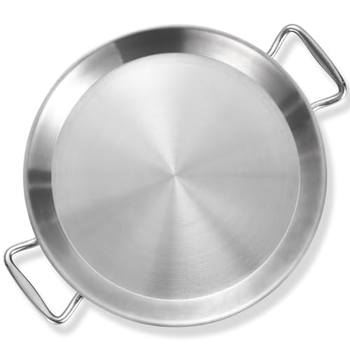Comparison: Best Stainless Steel Griddle 8 LOLYKITCH 13 Inch Tri-ply Stainless Steel Paella Pan,Griddle,Large Skillet,Omelet,Jumbo Cooker,Heavy Duty,Dishwasher and Oven Safe.
