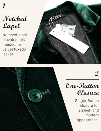 Image of COOFANDY Men's Velvet Blazer Notched Lapel Velour Suit Jacket One Button Tuxedo Jackets for Wedding Prom Party Dinner