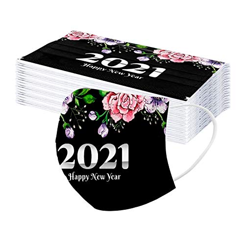 ZQP 30PCS Disposable Face_Masks Novelty Happy New Years Balaclava,3Ply Nonwoven Covering Elastic Ear Loop for Women Men