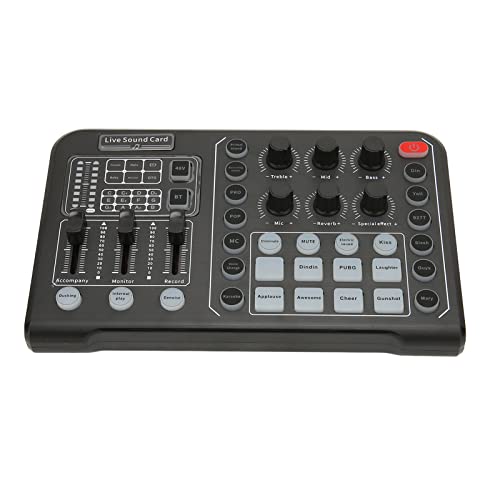 Diydeg External Live Sound Card, Professional Audio Mixer Voice Changer with 12 Step Electronic Tuning, Noise Reduction Plug And Play Mini Sound DJ Mixer Board for Live Streaming PC