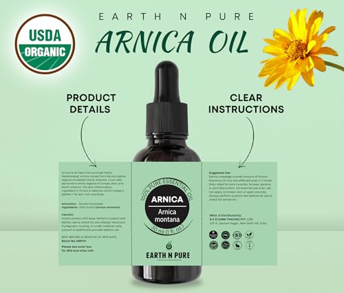 Image of Earth N Pure Arnica Montana Oil Cold Pressed, Natural and Therapeutic Grade for Hair With Glass Dropper - 50 ml