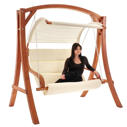 di volio Hollywoodschaukel Pergia, Gartenschaukel aus Holz, Outdoor Hängesessel mit Gestell für 2 Personen, mit Sonnendach, wetterfest & robust (Creme) di volio Hollywoodschaukel Pergia, Gartenschaukel aus Holz, Outdoor Hängesessel mit Gestell für 2 Personen, mit Sonnendach, wetterfest & robust (Creme)