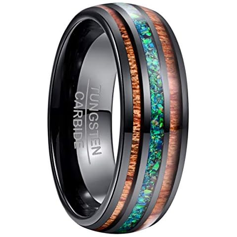 NUNCAD Hawaii Koa Wood Black Tungsten Ring Inlay Polished Finish 8mm Hawaiian Ring Size 11 Cover