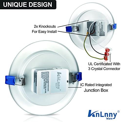 Knlnny Ware 5/6 Inch Recessed Lighting 6 Pack ,Ultra Thin Led Recessed Lighting Ceiling Lights Slim, 2700K Soft White, 12W Equivalent 75W, 1050 Lm Damp Rated, Dimmable Canless Integrated Junction Box #TOP3