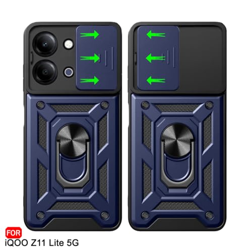 Image of TheGiftKart Tough Armor Bumper Back Cover Case for iQOO Z11 Lite 5G | Sliding Camera Cover, Kickstand & Ring Holder | 360 Degree Protection Back Cover Case for iQOO Z11 Lite 5G (PC & TPU, Blue)