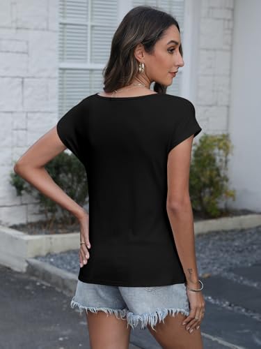 Poetsky Summer Womens Fashion Dressy Tops Short Sleeve Cowl Neck Shirts Trendy 2025 Classy Casual Outfits Ladies Top Blouses4