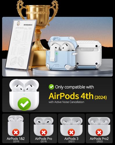 Image of Pohgelan Compatible with AirPods 4 Case (S-Blue) | Magnetic Automatic Lock with Phone Stand & Cleaning Kit,Compatible with Magsafe