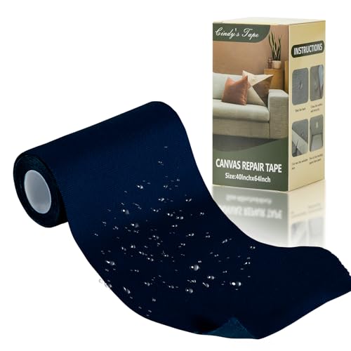 Image of Linen Canvas Repair Tape, 4 inch x 63 inch Navy Blue Waterproof Self-Adhesive Patch for Outdoor Gear, Durable and Weatherproof Fabric Tape for Boat Covers, Tents, Sofas, Sun Shades, Awnings, and Lounge Chairs