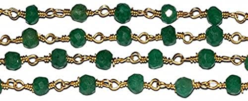 Chaîne rosaire en émeraude véritable et fil plaqué or pour bijoux de luxe DIY