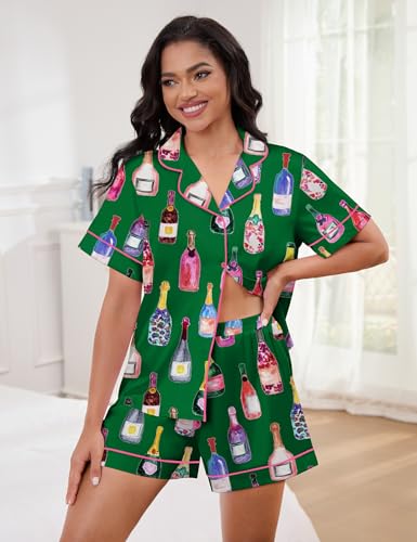 Image of SHESHOW Satin Pajamas for Women Set Preppy Animals Pjs Short Sleeve Shorts 2 Piece Loungewear Sets XS-XXL