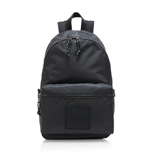 HUGO, Mochila de mistura de nylon com logotipo empilhado, preto breu, tamanho único, Pitch preto, Large, Mochila de nylon com logotipo empilhado