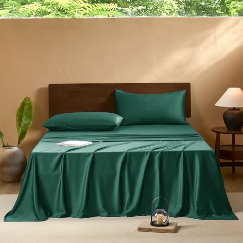 Image of EVERLY King Sheets Set,Luxuriously 400 Thread Count Organic Viscose Derived from Bamboo Bed Sheet,Cooling Sheets for King Size 4 Piece Deep Pockets Bedding Sheets &Pillowcases-Aqua