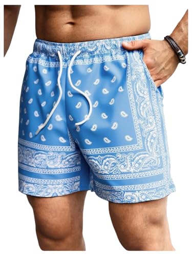 Floerns Mens Boho Paisley Graphic Print Drawstring Waist Essentials Summer Bandana Shorts with Pocket Sky Blue Medium