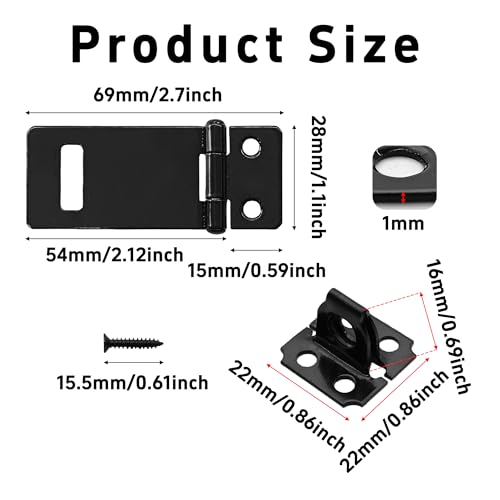 Image of 6PCS 2 Inch Padlock Hasp Latch, Black Iron Door Slide Bolt Lock Security Gate Clasp Hardware with Screws for Home Garden Yard Wooden Fence Cabinet Window Pet Cage