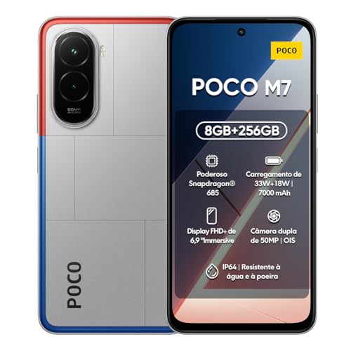 XIAOMl Poco M7, Smartphone 8+256GB Silver, 6,9 pulgadas FHD+ 144 Hz Screen, Snapdragon 685, Dual 50MP AI Camera, 7000 mAh, with Charger, NFC