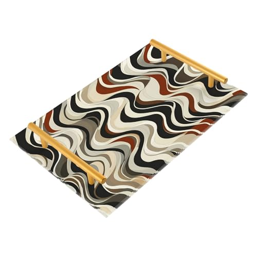 GUIJI Abstract Wavy Line Acrylic Tray, Perfume Cosmetic Jewelry Decorative Trays Bathtub Organizer, Living Room Kitchen Serving Tray with Gold Handles