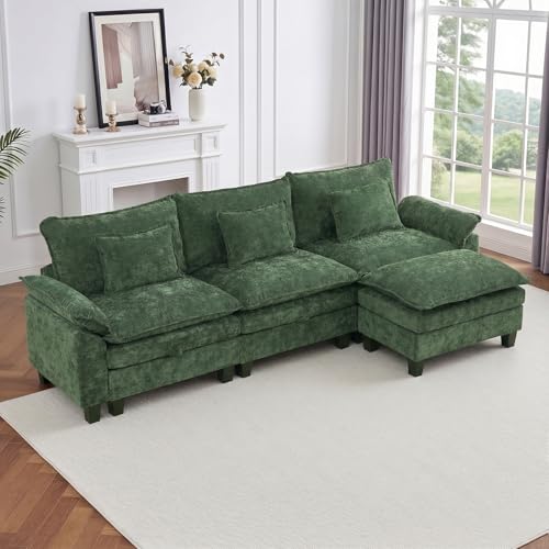 Image of IPKIG 117 inch Modular Cloud Couch with Storage, L Shaped Sectional Sofa with Ottoman & Pillow, Chenille Deep Seat Sectional Couches for Living Room, Apartment, Green