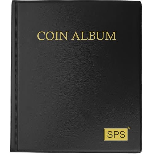 Image of SPS 240 Pockets Coin Album Book - Premium Coin Holder for Big Currency Coins Collection, Commemorative Coins, and Souvenirs - Durable Coin Storage (240 Large Pockets, Black)