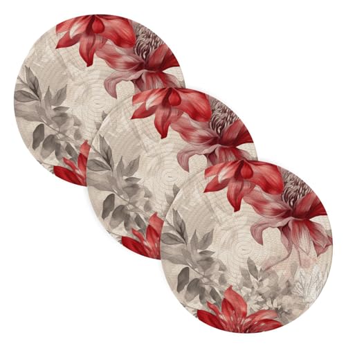 3 salvamanteles Redtricolor de alta calidad, orquídea gris, flores de acuarela para ollas y sartenes calientes, tejido de hilo de algodón de 15 pulgadas, agarraderas de agua para estufa, decoración de