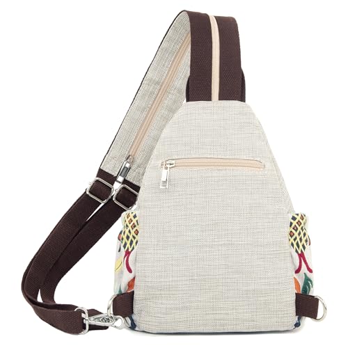 Image of SILKAREA Vintage Embroidered Floral Ethnic Backpack for Women Handbag Shoulder Bag Mini Travel Purse (Embroidered White)