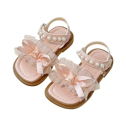 Girls Fashion Bowknot Sandals Summer Beach Outdoor Soft Sole Shoes Pearl Princess Dress Cute Open Toe Casual Flat