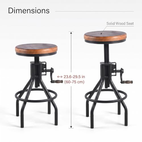 Butaco industrial de estilo granja con asiento de madera, altura ajustable y manija, para cocina o bar, negro, juego de 2 miniatura 3