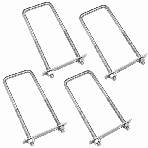 Image of 4 Sets 304 Stainless Steel Square U-Bolts 3.15 inch(80mm) Inner Width, 5.91 inch(150mm) Length Stainless M10 with Nuts, Frame Plate, Accessories for Automobiles Trailer, Boat Trailer Industrial Parts
