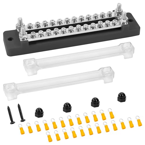 QIMEI-SHOP - QIMEI-SHOP Bloc de distribution d'alimentation 12 V-48 V DC Busbar 150 A Bornier d'alimentation 2 voies avec 24 x M4 Borne à Bolts pour Voiture Camion Bateau Noir