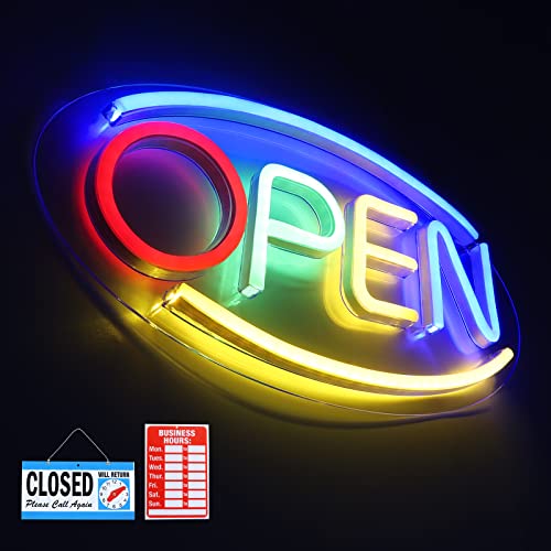 Open Signs Led For Business 4 Colors, Bright Ousheng 16.5"X8" Neon Billboard With Business Hours Sign, Clock Will Return, Lighted Advertising Board For Walls Store Window Office Bars Retail Salon Shop Restaurant Door #TOP16