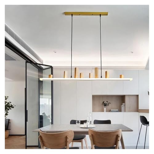 Lampe suspendue créative en bois massif avec éclairage LED or