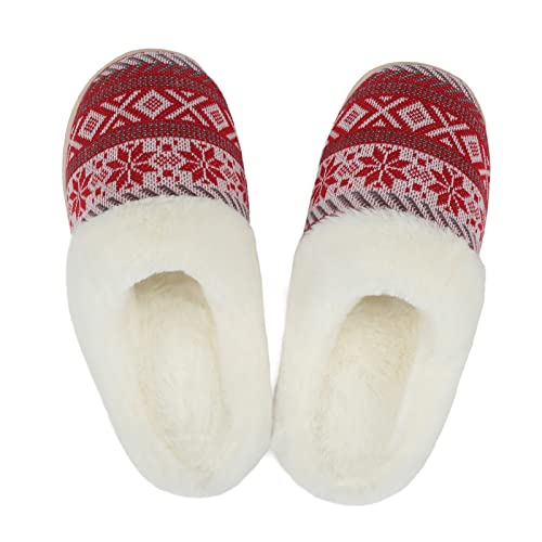 NineCiFun Women's Warm House Fuzzy Cute Girl Slippers - Memory Foam House Ladies Bedroom Slippers Red,5-6 — view 5