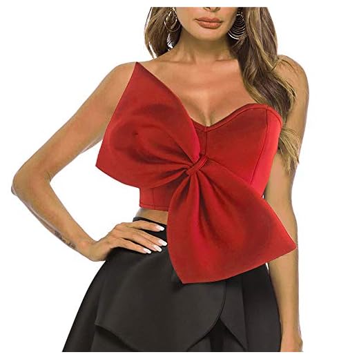 AOMEI Women's Red Bow Tie Tube Tops Bra Strapless Backless Crop Tank Top, S