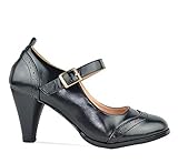 Plattform misst ca. 0,6 cm Chase & Chloe Dora-2 Mary Jane Damen-Pumps mit rundem Zehenbereich, zweifarbig, Schwarz (schwarz), 40 EU