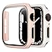 SUNFWR Hard Hülle mit Glas Displayschutz Kompatibel mit Apple Watch 40mm SE /Series 6 / Serie 5 / Series 4/ ,Ultradünne PC Displayschutzfolie Schutzhülle für iWatch 40mm 2 Stück(Weiß+Pinksand)