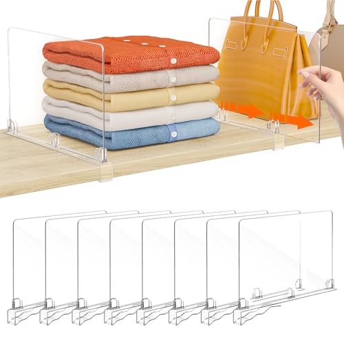 Fixwal 8 PCS Detachable Acrylic Shelf Dividers for Closet Organization Clear Shelf Divider for...