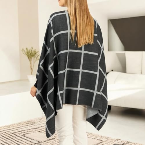Image of Women's Shawl Wrap Poncho Ruana Cape Cardigan Sweater Open Front for Fall Winter Spring