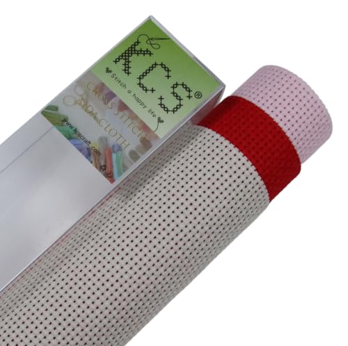 Image of KCS 3 pc of 15 inch x 18 inch(38cmx45cm) 11 Count Cross Stitch Cotton Aida Cloth Needlework Rolled Fabric Box,11CT,Pink+Red+Pearl Grey