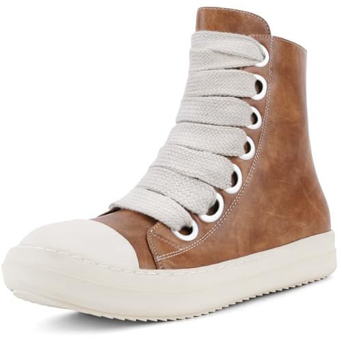 Image of IMPREMEY Women's High Top Sneakers Lace Up PU Leather Shoes with Thick Soles and Zipper, Fashionable Walking Shoes