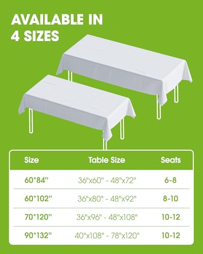 Image of Pureegg Polyester Tablecloth 60 inch x 84 inch Reusable & Washable 12 Pack White | Durable, RectangleTable Cloth , for Outdoor Party, Picnic, Wedding, Banquet, Birthday