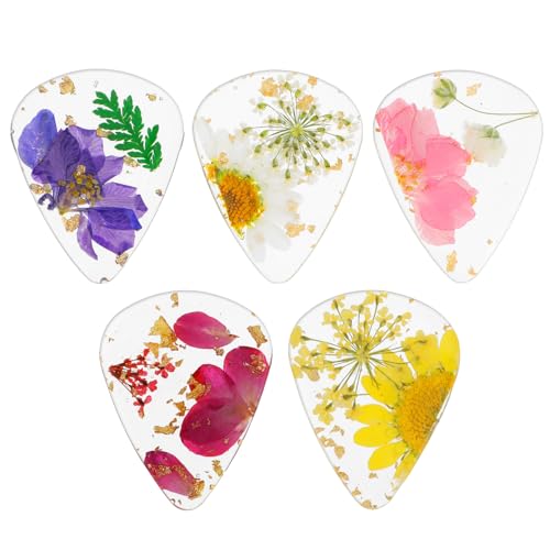 5 Pieces Flower Guitar Picks Dried Flower Resin Guitar