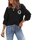 ReachMe Womens Cute Graphic Crewneck Sweatshirts Fashion Smile Pullover Tops Casual Loose Happy Face Sweatshirt(2 Black,XL)
