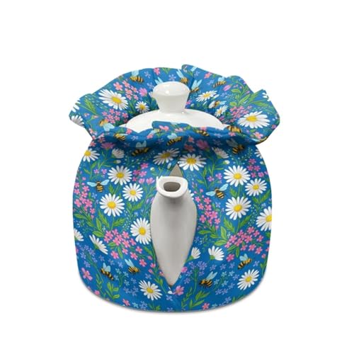 Image of Bee Daisy Print Tea Cozy Teapot Cover Thermal Insulation Tea Pot Cosy Teapot Cover for Home Kitchen Table Kettle Cozy Warmer Covers